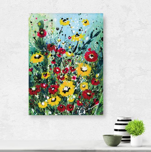 Dancing In The Garden -  Abstract Flower Painting  by Kathy Morton Stanion by Kathy Morton Stanion