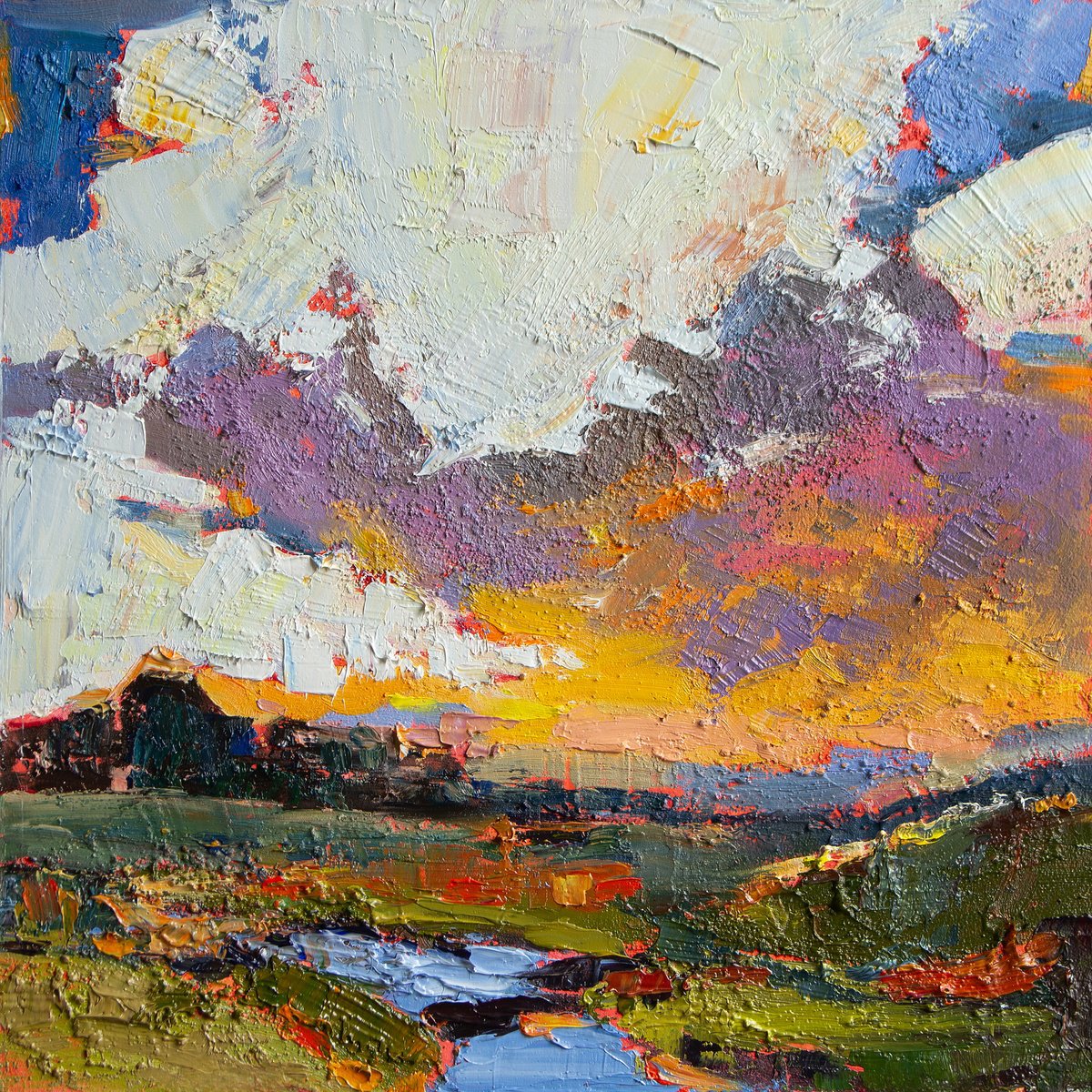 Impressionistic Landscape Oil Painting By Daria Zavadenko, 12 X 12, Whispers Of Dusk ?1/18, Original Artwork