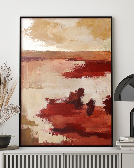 "Autumn" Abstract acrylic nature red gold