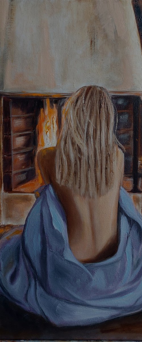 Girl by the Fireplace by Ira Whittaker