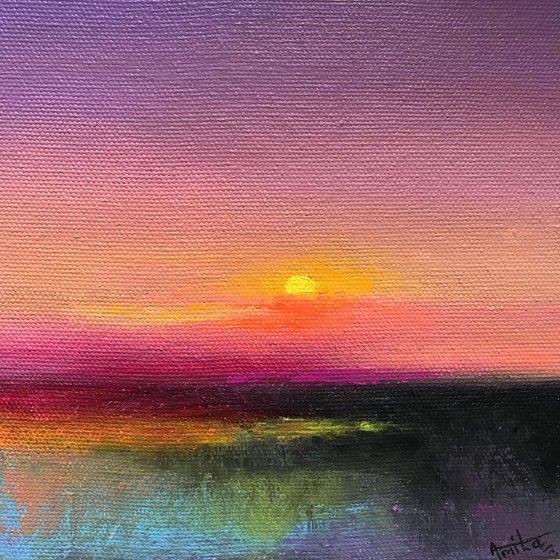 Purple Sky! Sunset Painting! Small Painting!!  Ready to hang