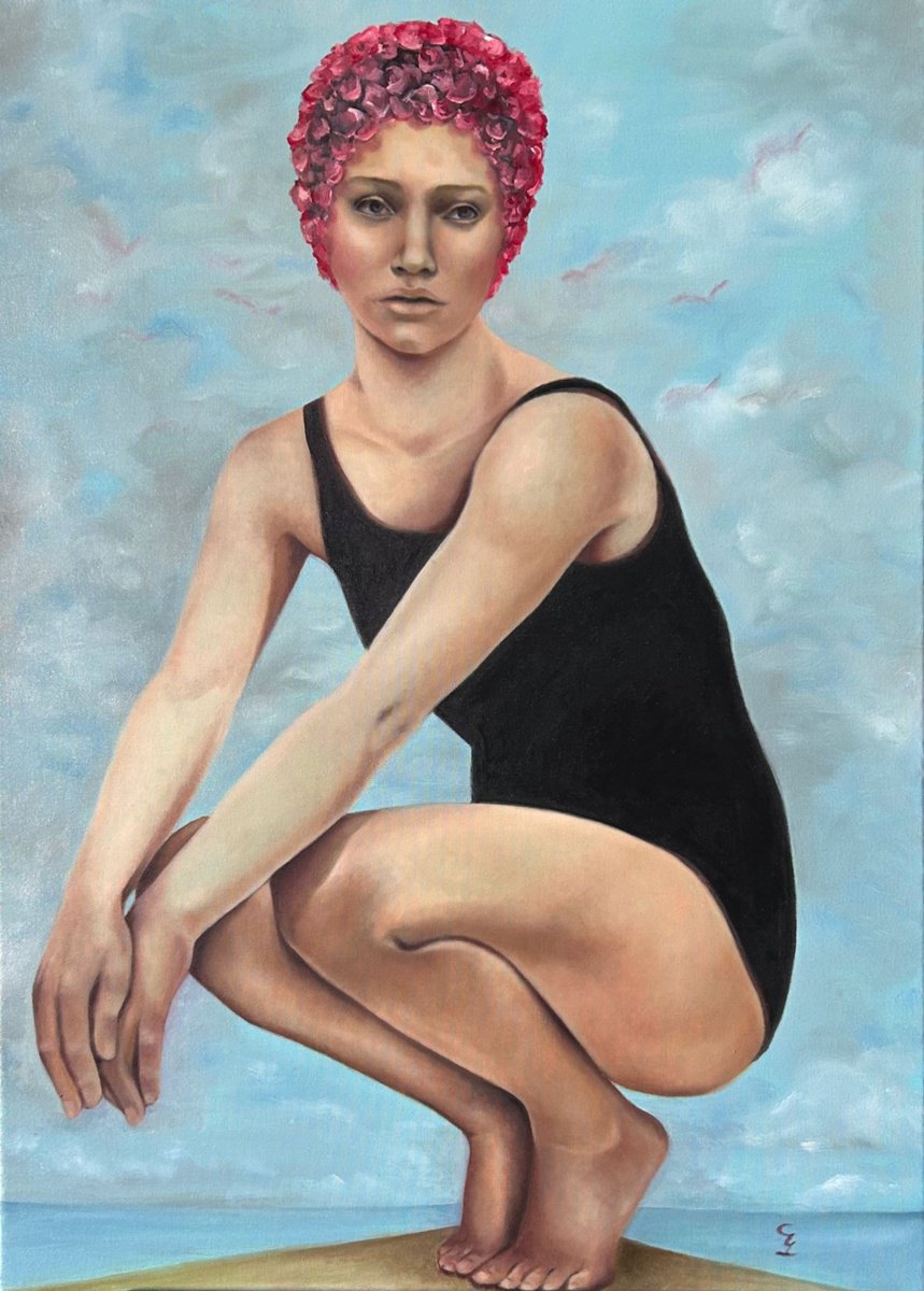 Photorealistic Portrait Oil Painting By Veronica Ciccarese, 20 X 28", Between Sky And Sea, Original Artwork