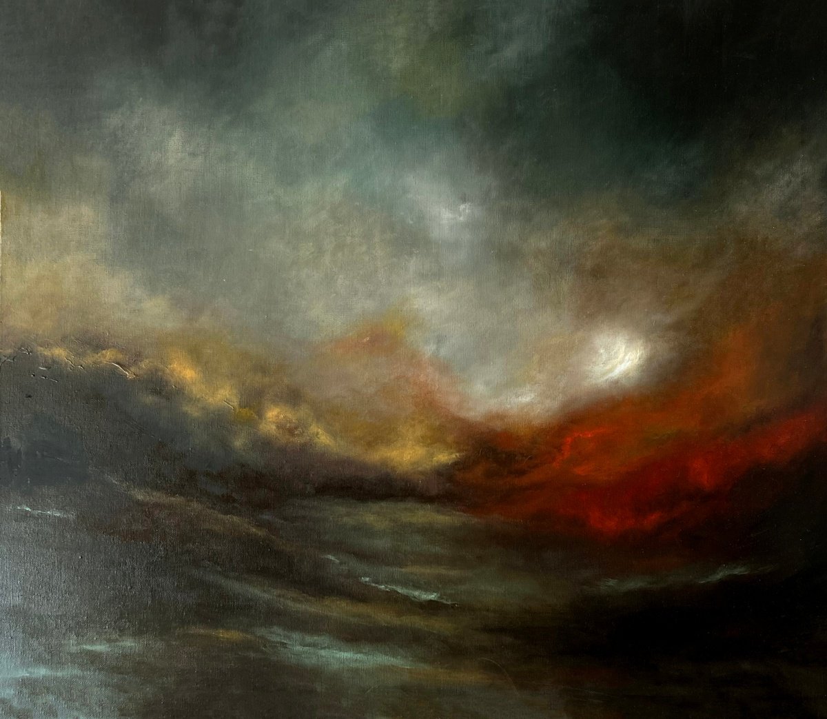 Expressive Abstract Oil Painting By Sapna Sharon, 28 X 24", Inferno Within, Original Artwork