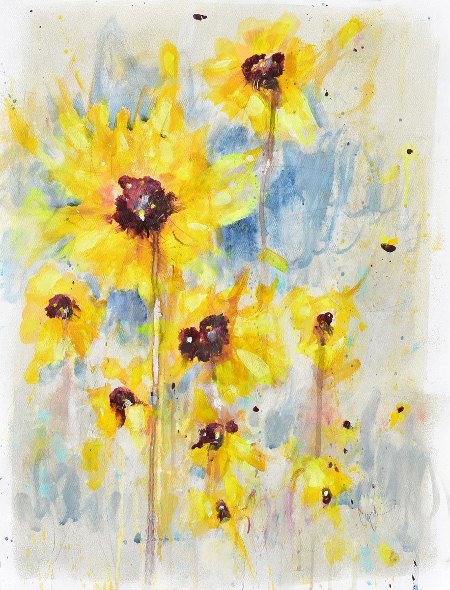 Abstract Landscape Painting By Cynthia Ligeros, 18 X 24, Steeped In Sunlight, Original Artwork