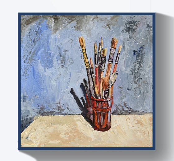 Still life. Artist paint brushes.