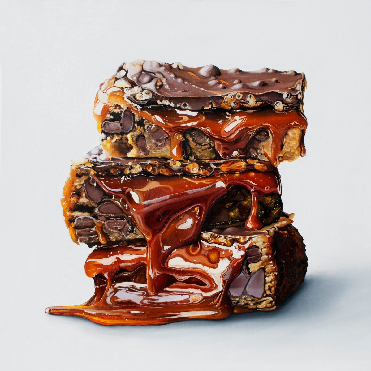 Photorealistic Still Life Oil Painting By Anna Shevel, 28 X 28, Cookie Dough And Caramel, Original Artwork