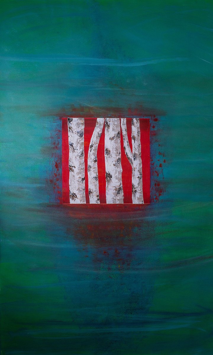 Geometric Abstract Acrylic Painting By Alena Khokhlova, 35 X 59, Portal Whirlpool Of Memory, Original Artwork