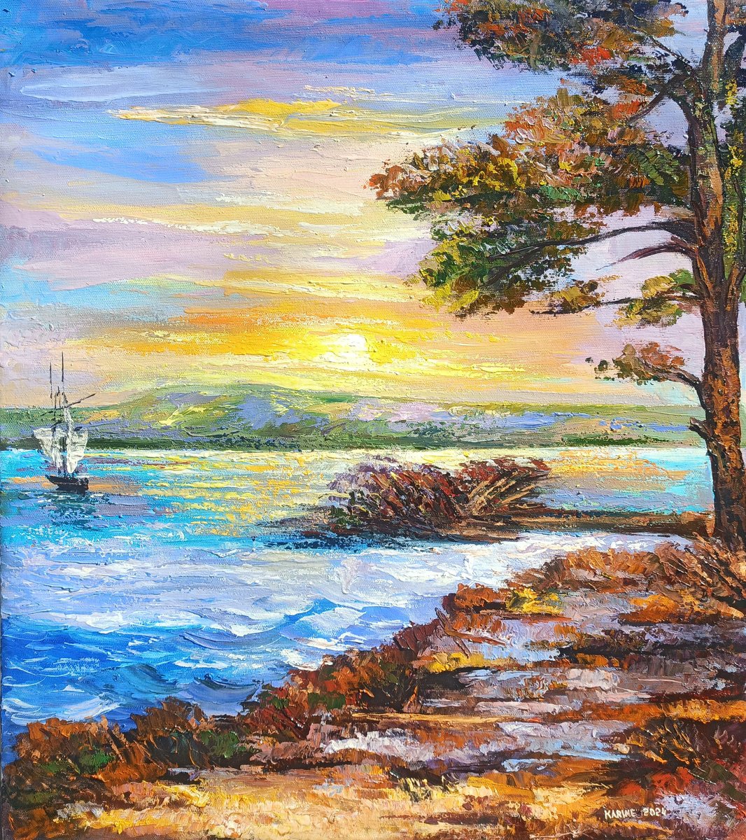 Impressionistic Landscape Oil Painting By Karine Harutyunyan, 20 X 24", Dawn