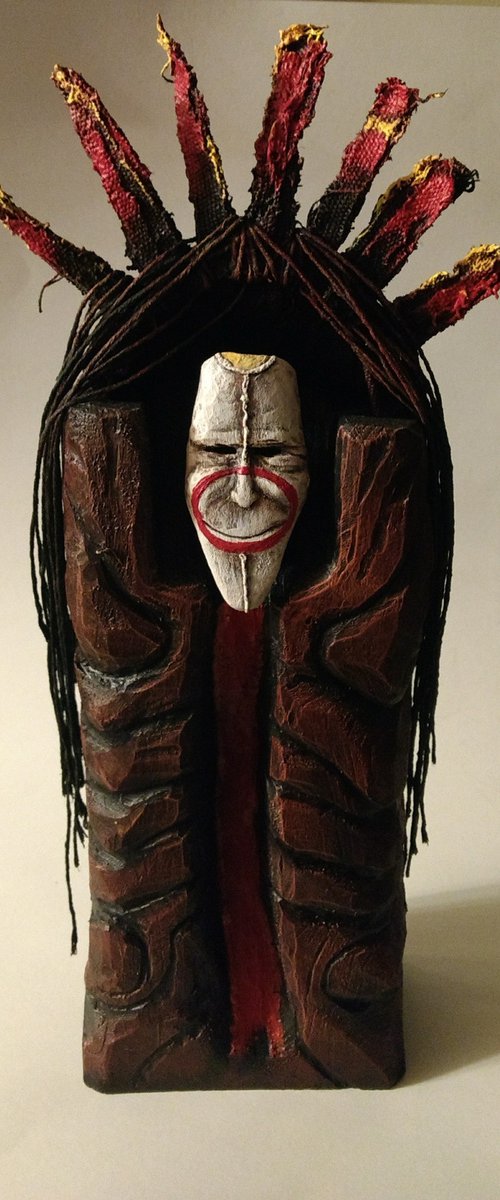 Mask of a smiling god. original sculpture by ZheKa