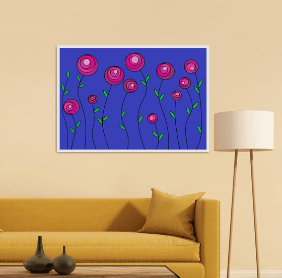 Abstract flowers bright roses artmodern
