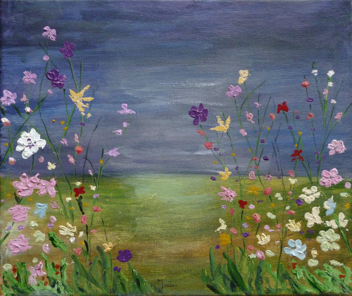 Impressionistic Botanical Acrylic Painting By Maddalena Pacini, 12 X 10", Evening, Original Artwork