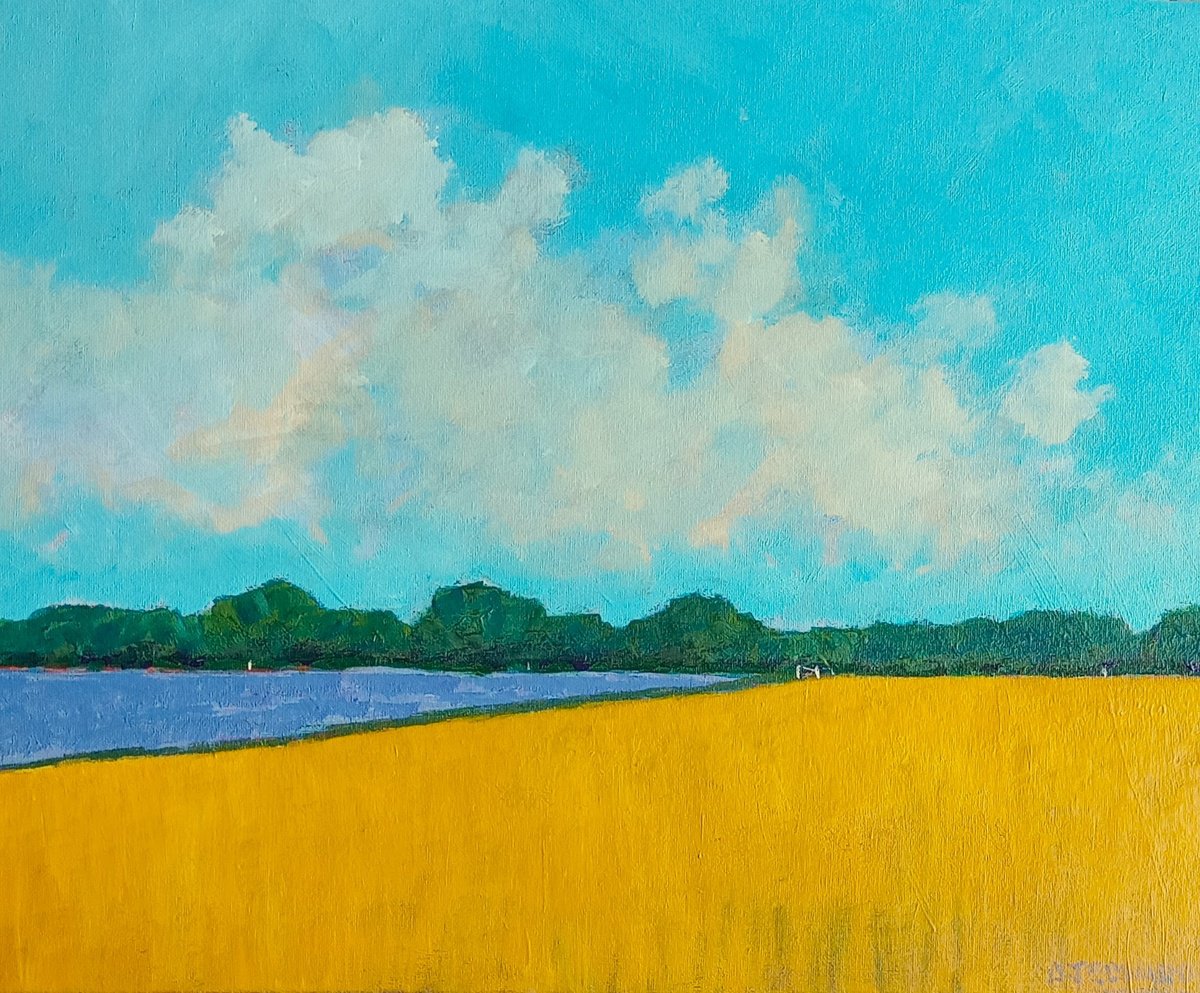 Impressionistic Landscape Acrylic Painting By David J Edwards, 20 X 16, Provence Lavender, Original Artwork