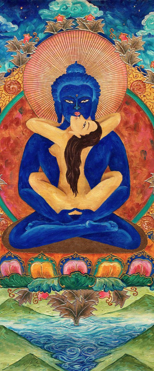 Buddha Samantabhadra (Buddha in union). Thangka paiting by Kateryna Goncharova