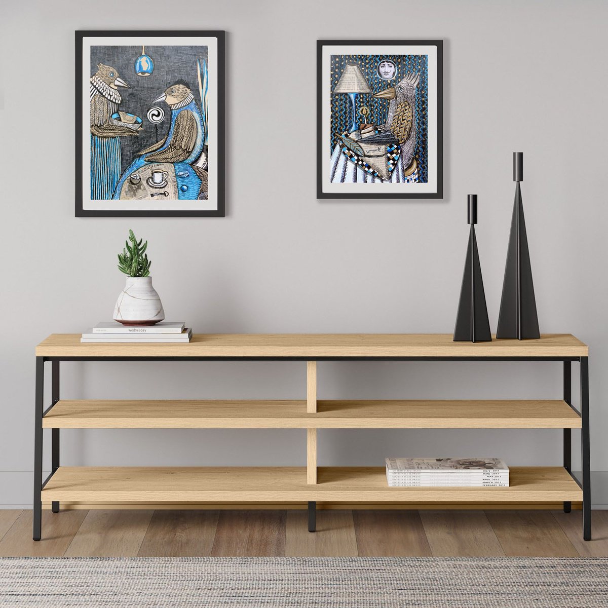 Surrealistic Animal Ink Drawing By Elizabeth Vlasova, 12 X 17, Morning Conversation, Original Artwork