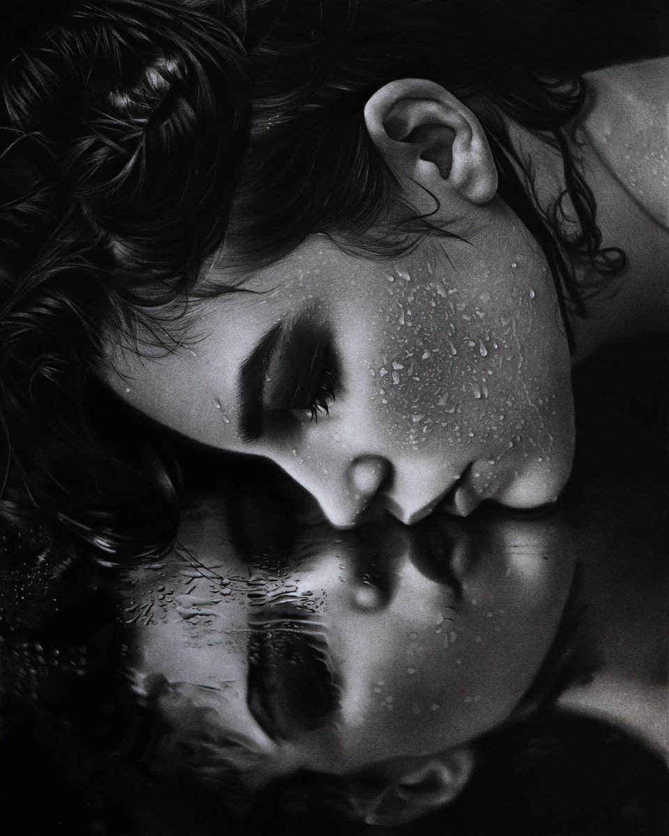 Photorealistic Portrait Charcoal Drawing By Mariam Darchiashvili, 16 X 20", Untitled, Original Artwork