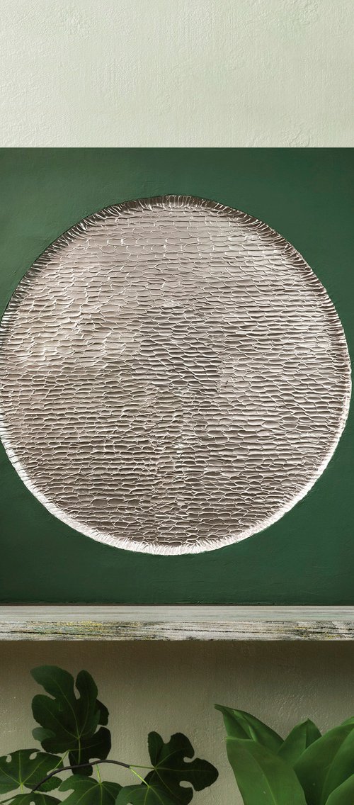 "Green Mars" Silver abstract textured art by Alex