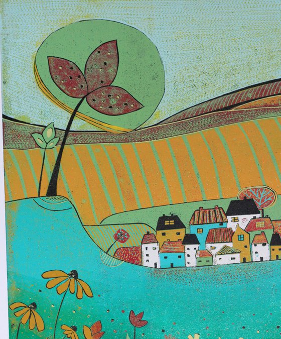 Spring in Bloom Linocut