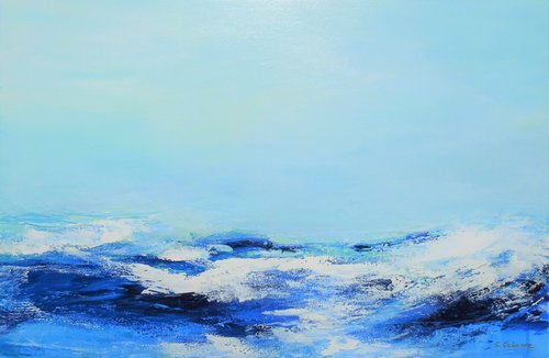 OCEAN WAVES. Abstract Seascape Acrylic Painting on Canvas. Minimalistic Blue Ocean Waves Contemporary Sea Coastal Art by Sveta Osborne