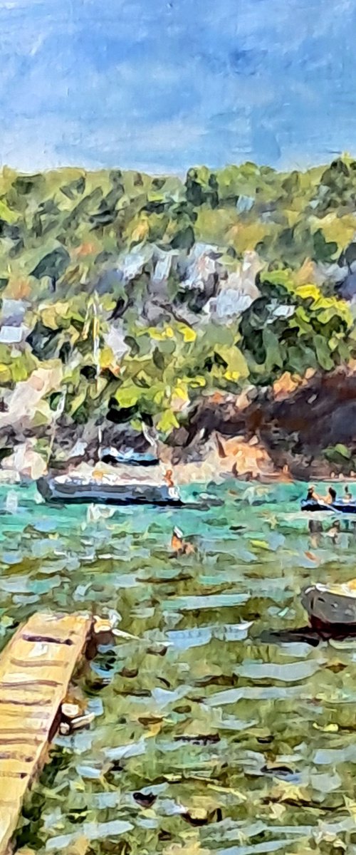 Swimmers and the three boats by Dimitris Voyiazoglou