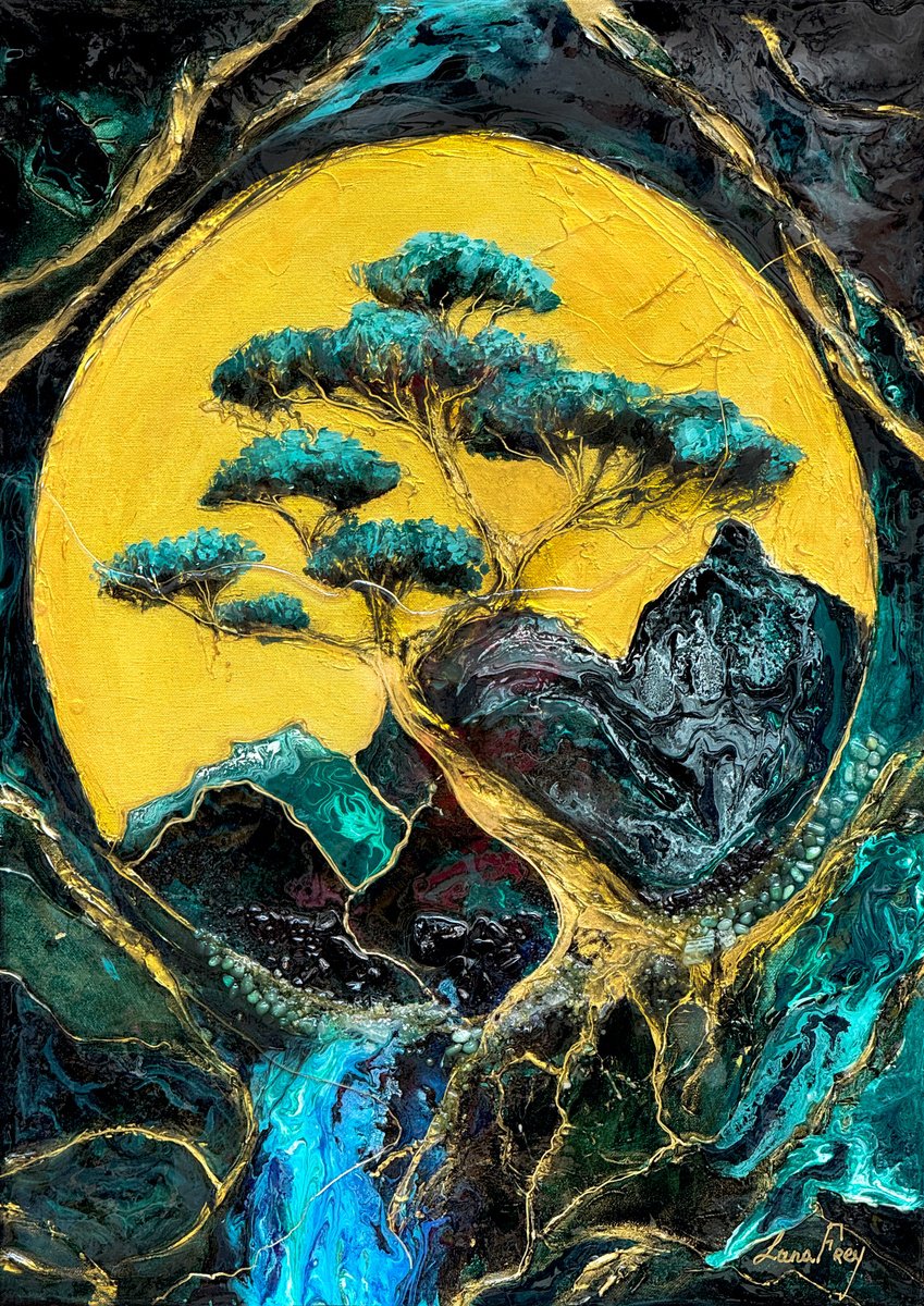 Expressive Landscape Painting By Lana Frey, 20 X 28", Where Time Contracted, Original Artwork