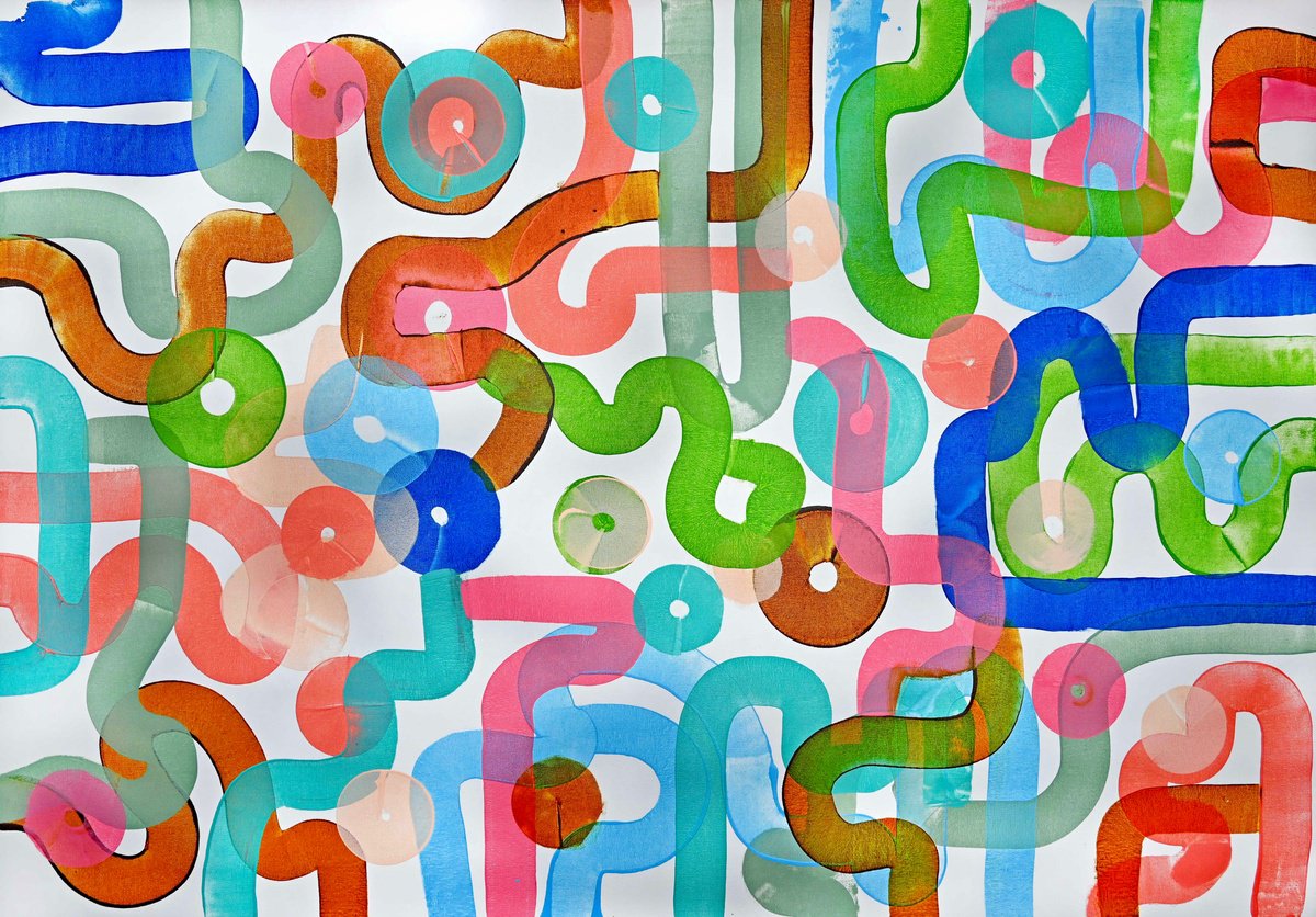 Abstract Acrylic Painting By Sumit Mehndiratta, 56 X 36", During A Call, Original Artwork