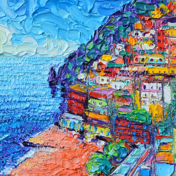 POSITANO COLORS AMALFI COAST ITALY modern impressionism impasto textural palette knife oil painting by Ana Maria Edulescu abstract cities