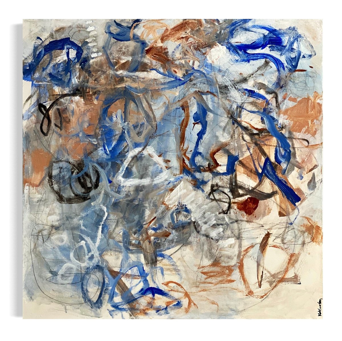 Organic Abstract Acrylic Painting By Kat Crosby, 24 X 24", Case Of The Jitters, Original Artwork