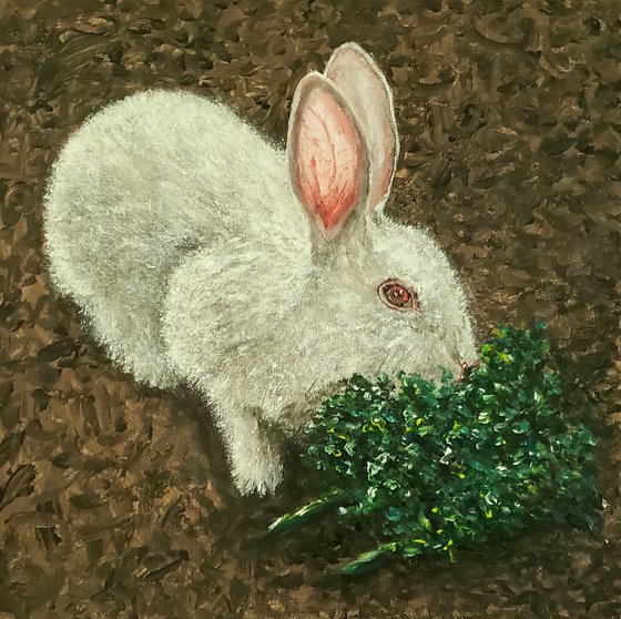 Rabbit Eating Kale