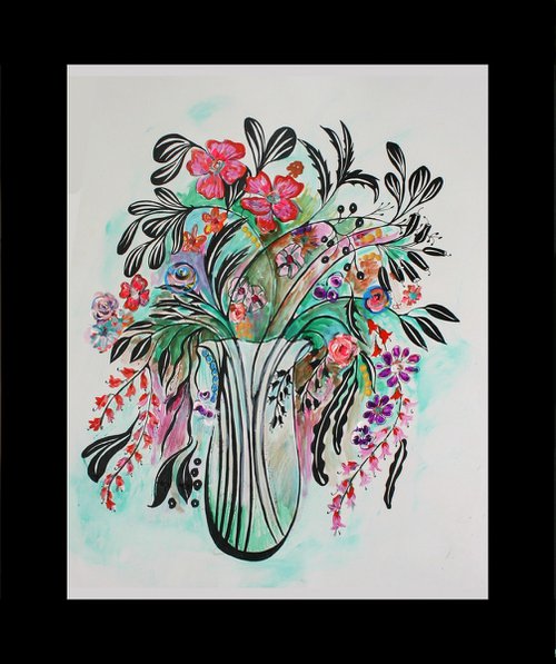 Expressive Flowers in a Vase by M Brick