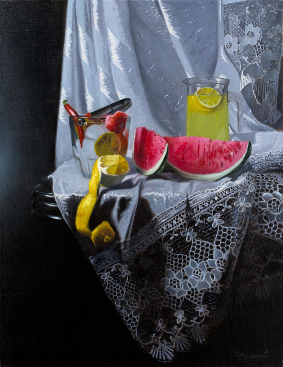 Photorealistic Still Life Oil Painting By Dejan Trajkovic, 27 X 33, Hot And Cold, Original Artwork