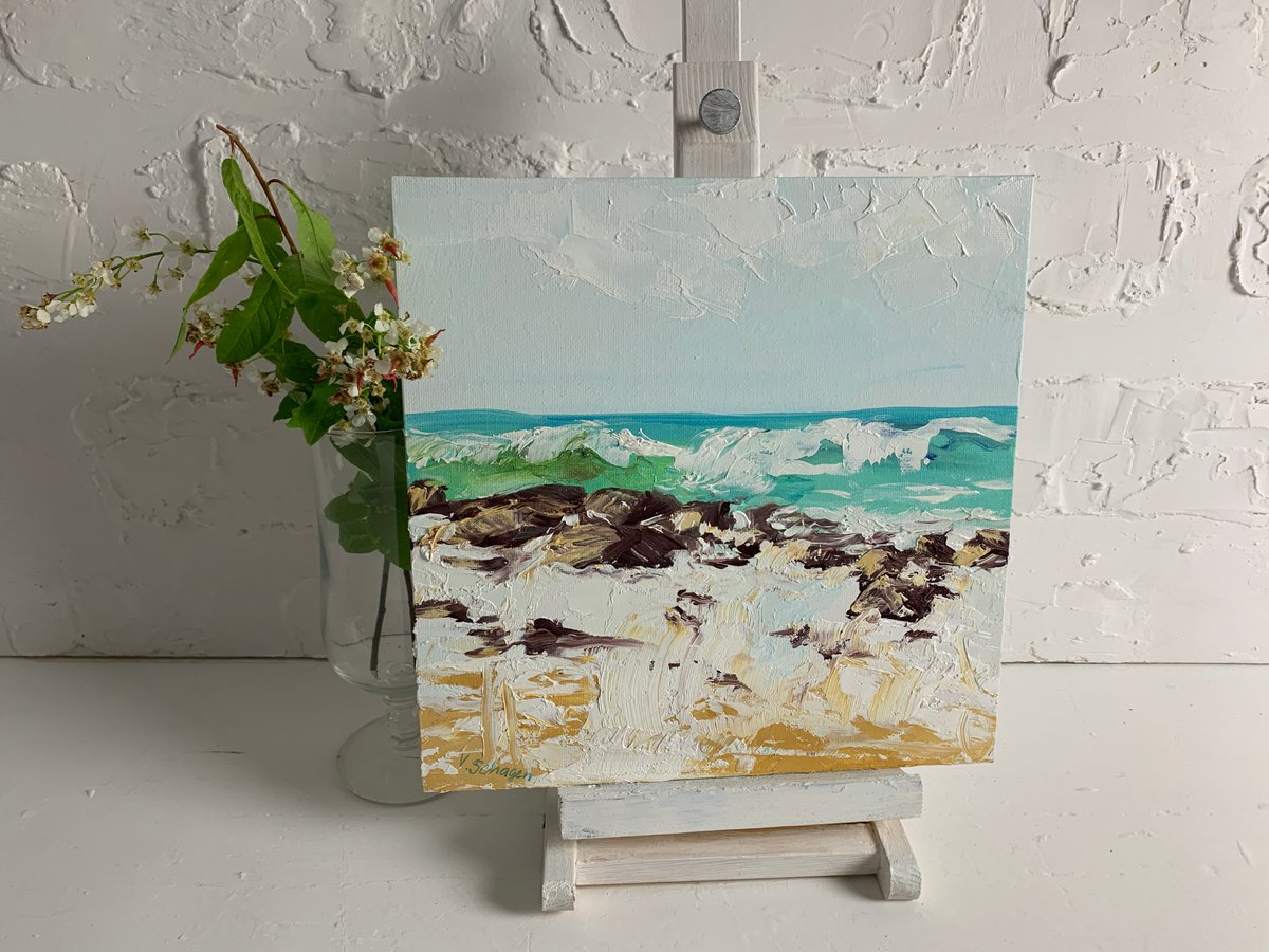 Abstract seascape painting. Waves, ocean, rocks landscape by Vita Schagen