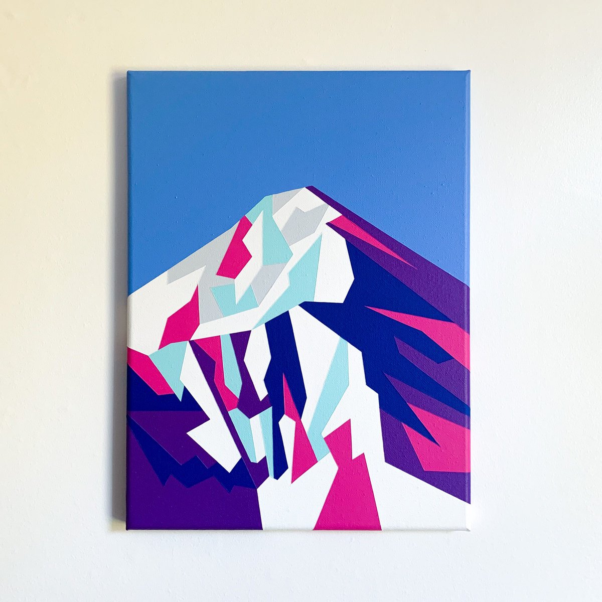 Geometric Landscape Acrylic Painting By Zoe Hattersley, 12 X 16", Lone Peak, Big Sky, Montana, Original Artwork