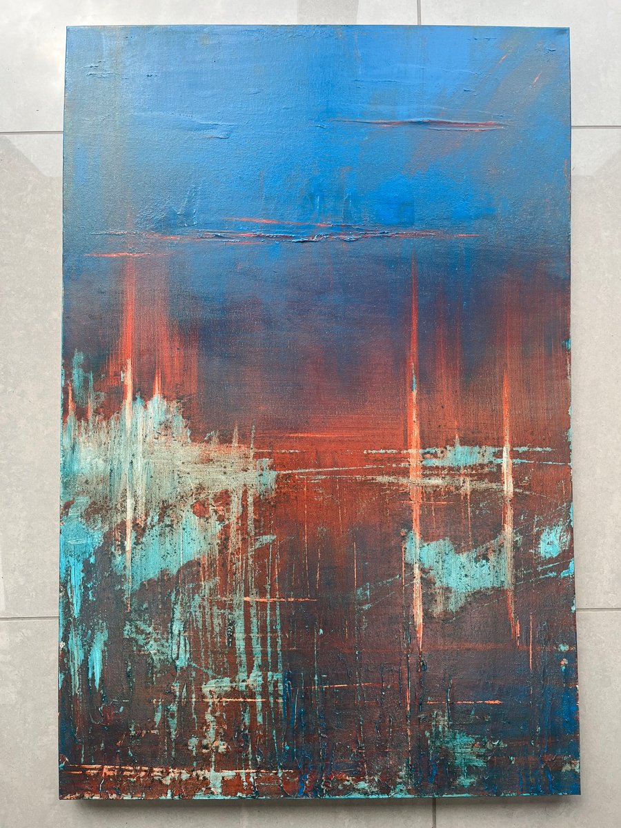 Abstract Landscape Acrylic Painting By Suzanne Williams, 24 X 36", Metropolis, Original Artwork