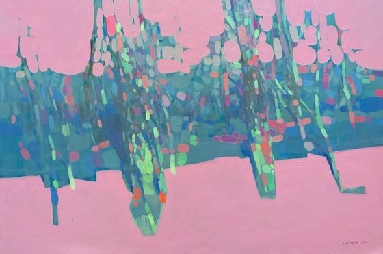 Trees in Pink, Original oil painting, Handmade artwork, One of a kind