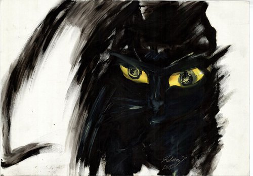 "Cat Black in attack", 50x35 by Divna Jelenkovic