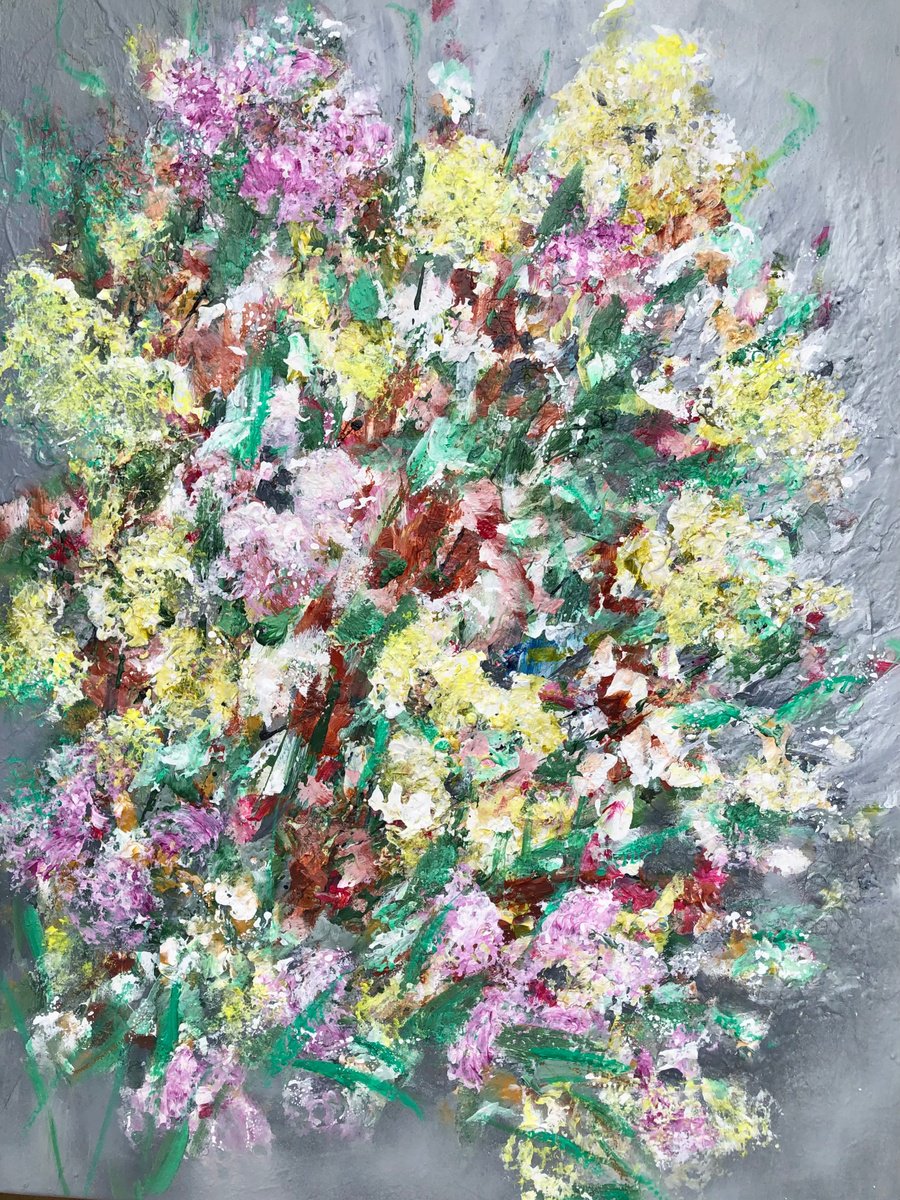 Expressive Landscape Acrylic Painting By Michelle Carolan, 24 X 31", Joyous Blooms, Original Artwork