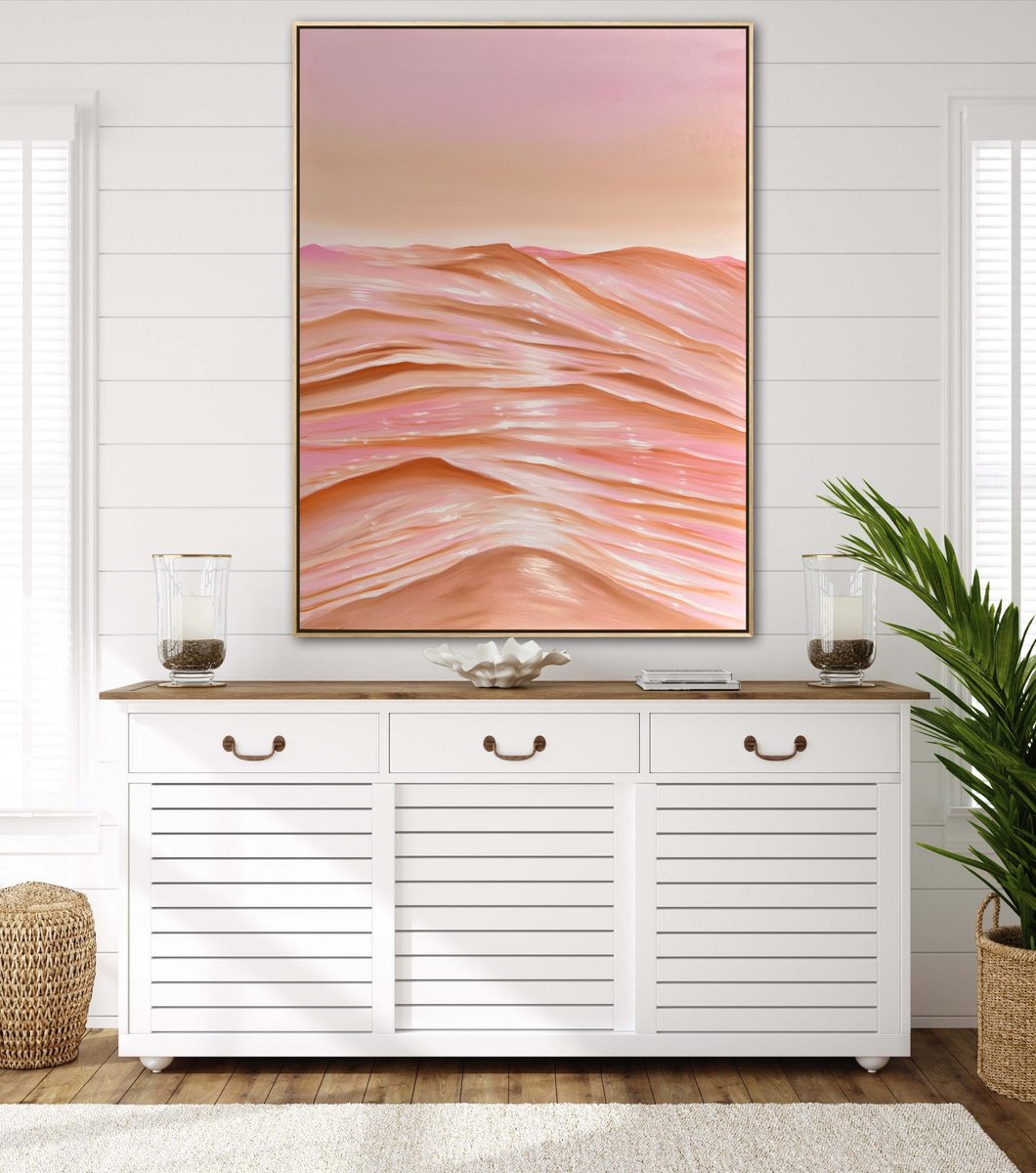 With all my love, large coastal ocean seascape brown and pink painting alanah jarvis by Alanah Jarvis