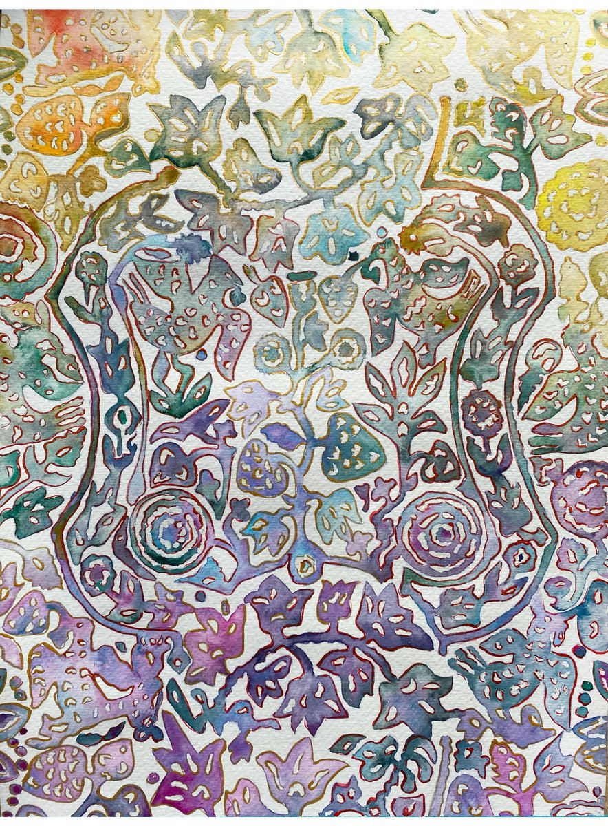 Abstract Botanical Watercolour By Tetiana Savchenko, 12 X 17", Heritage Textile Patterns, Original Artwork