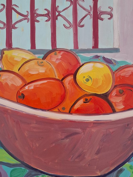 Still life with oranges and lemons.