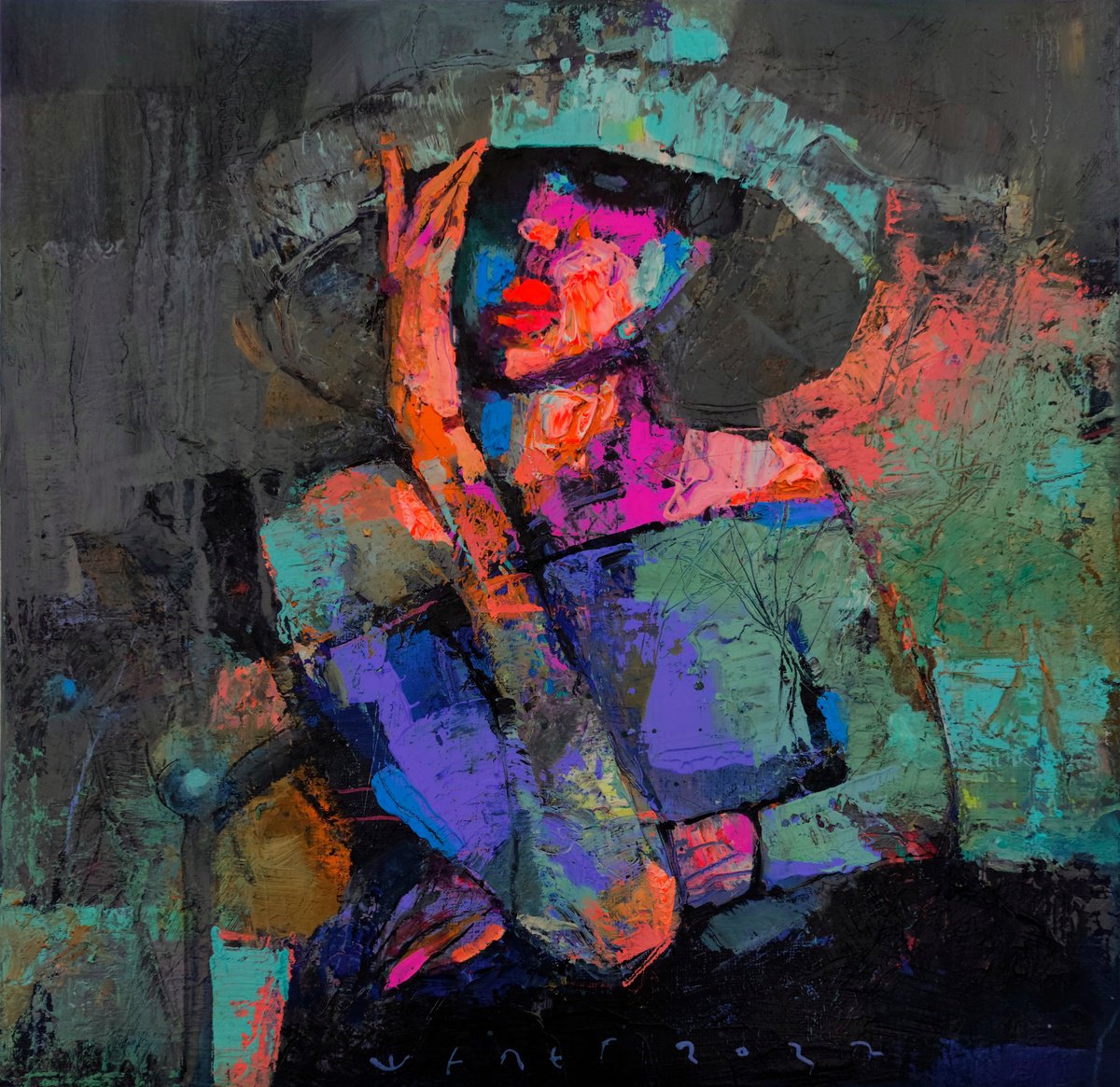 Impressionistic Portrait Oil Painting By Victor Sheleg, 20 X 20", Lady Waiting For An Order, Original Artwork