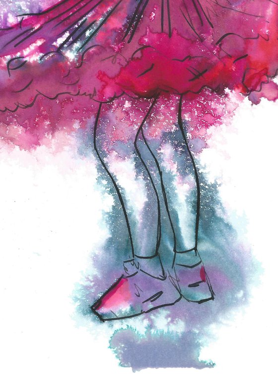 Dancer, child in a pink dress painting, "Swish Swish"