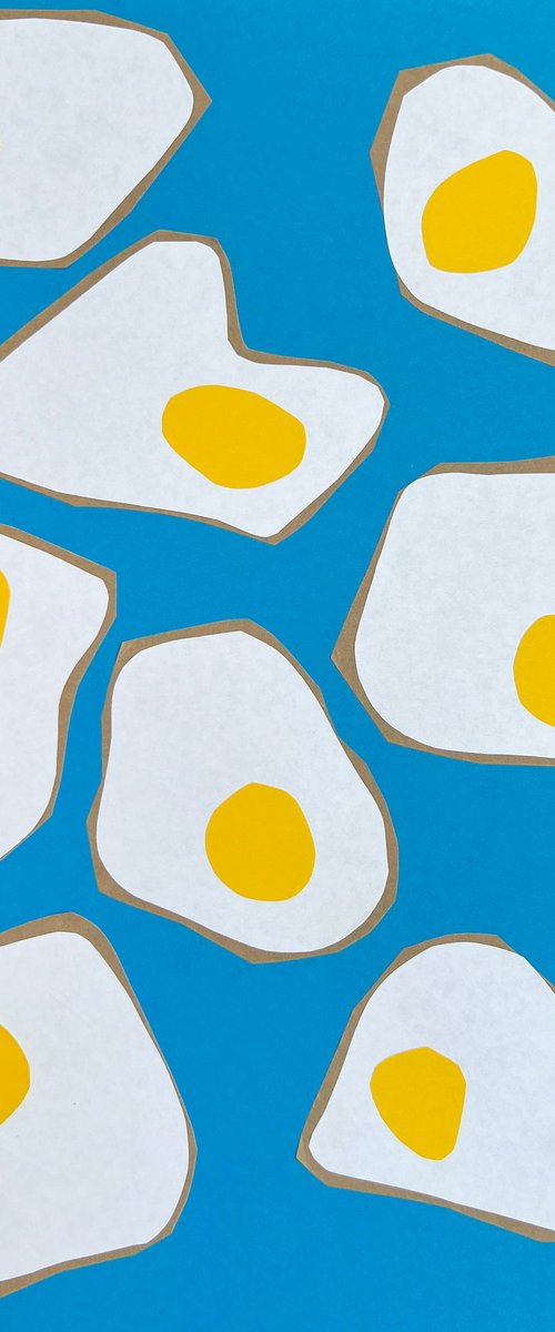 Fried Eggs on Blue Background by Sasha Robinson