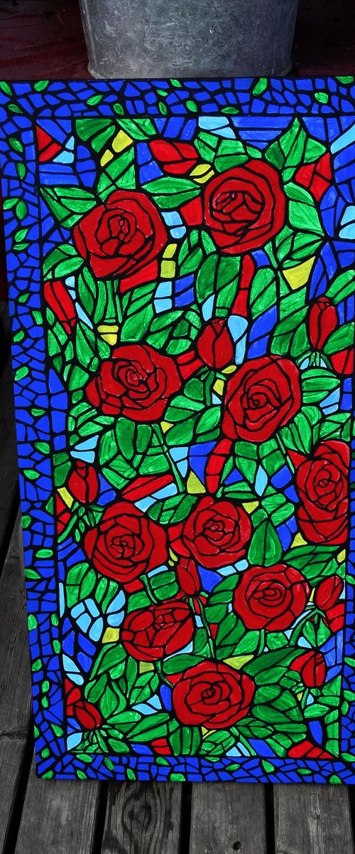 Stained glass red roses by Rachel Olynuk