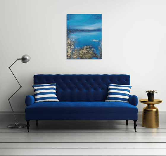 A XL large original modern semi-abstract painting "Blue Lagoon"