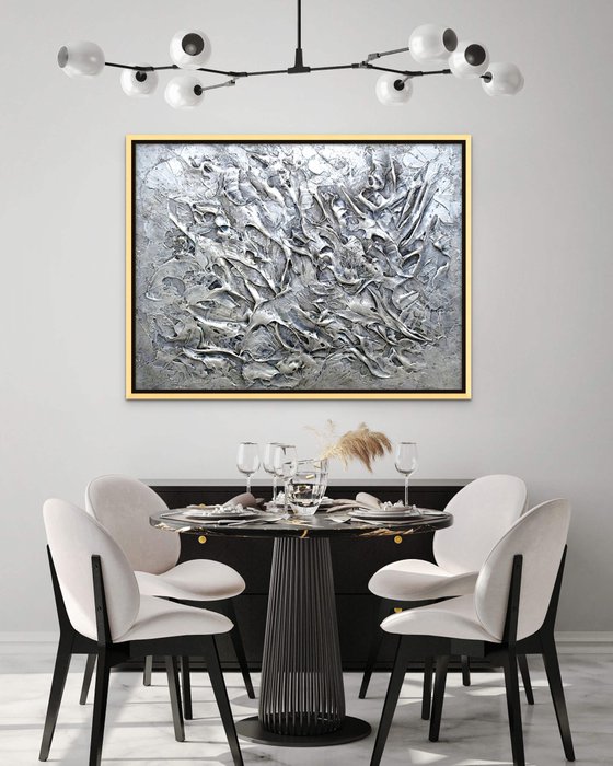 SILVER FANTASY. Abstract Textured Painting