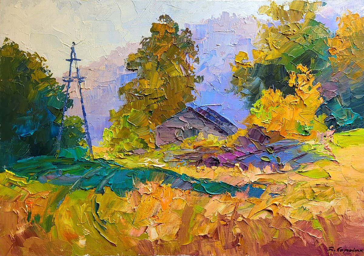 Impressionistic Landscape Oil Painting By Boris Serdyuk, 24 X 16, Golden Morning, Original Artwork