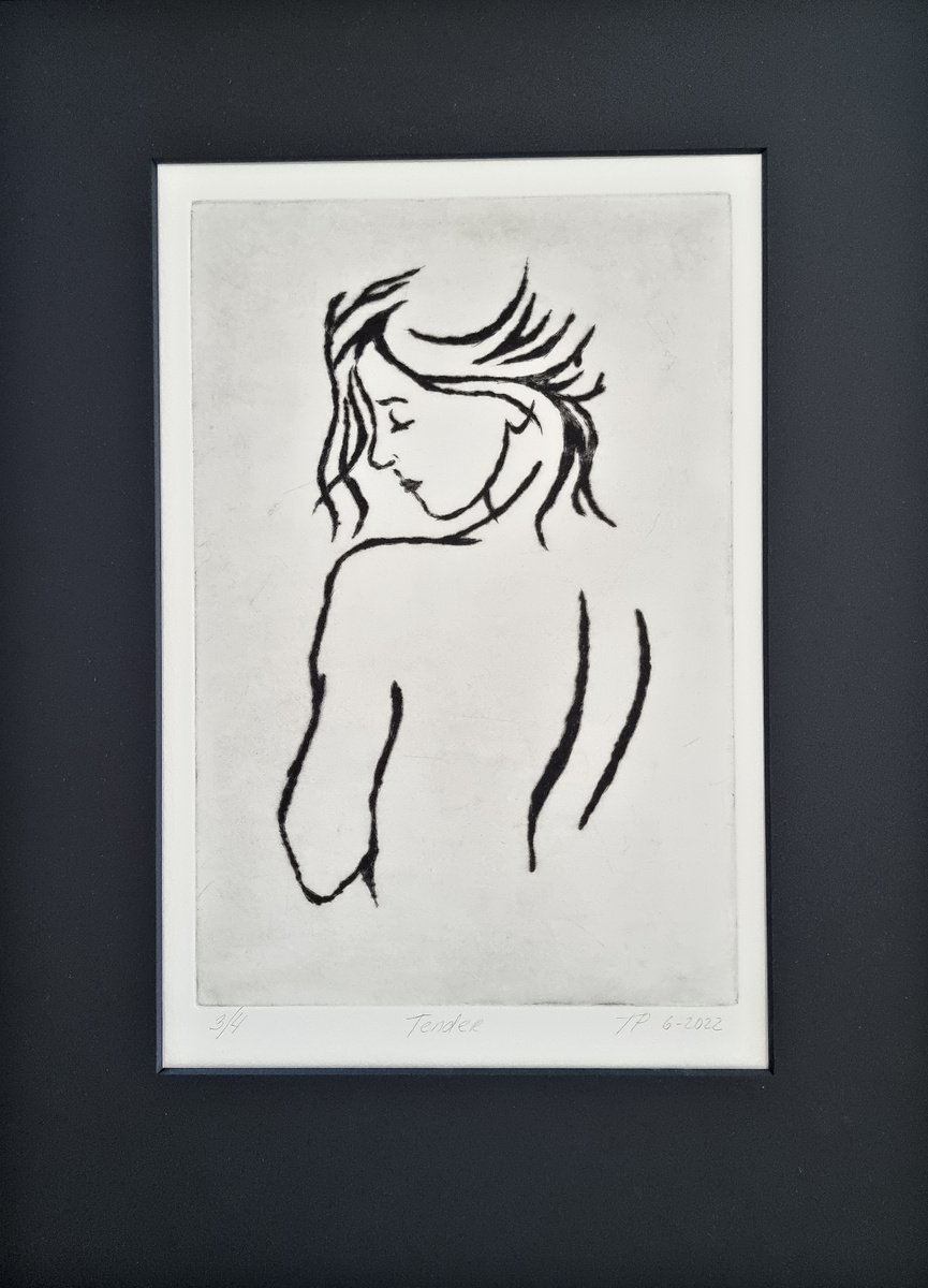 Expressive Portrait Etchings & Engravings By Artmoods Tp, 13 X 19, Tender, 3/4, Original Artwork