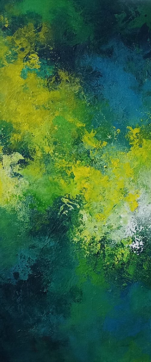 Abstract Blue and Green 24 x 36 by Louise Pirrotta