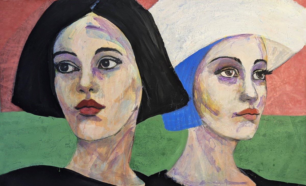 Expressive Portrait Acrylic Painting By Richard Kuhn, 43 X 27", Tuscan Walk, Original Artwork