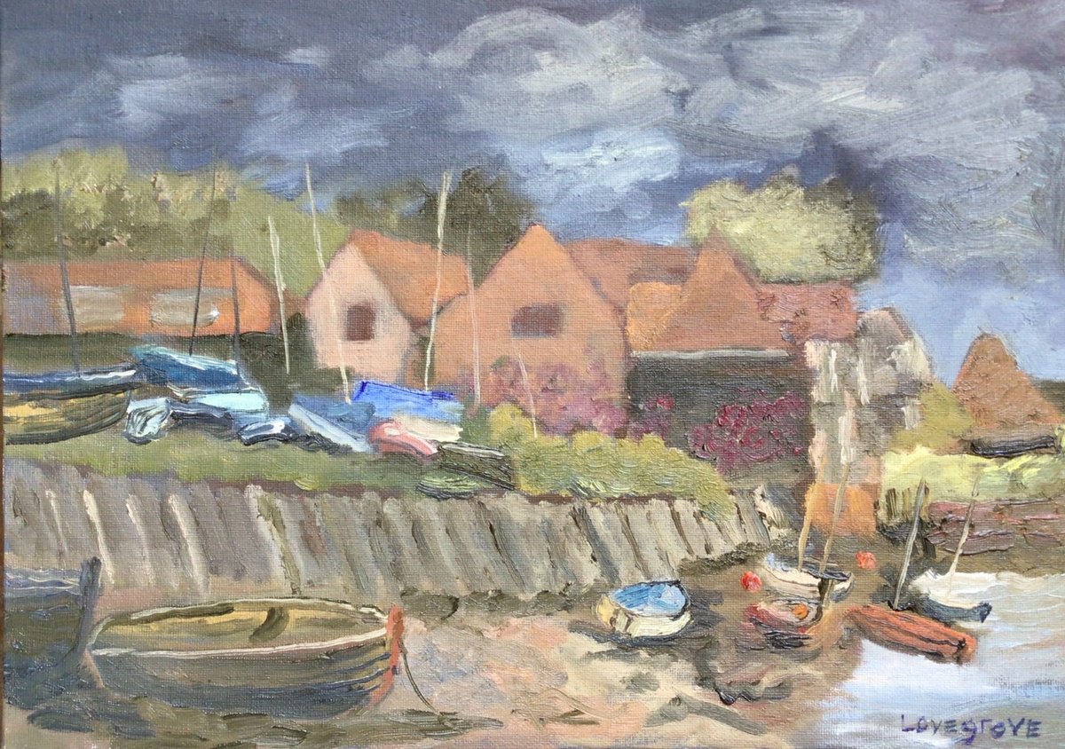 Burnham Overy Staithe, oil painting by Julian Lovegrove Art